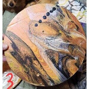 Desert Ridge Acrylic Pour Art 11¾” Round Canvas – Brown Tan Black Marble